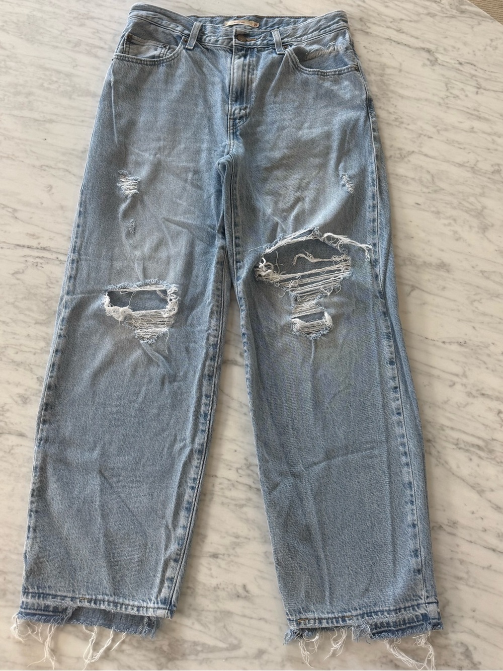 Levi’s Baggy Dad Ripped Jeans Mid Rise Straight Leg Denim 28 x 30
